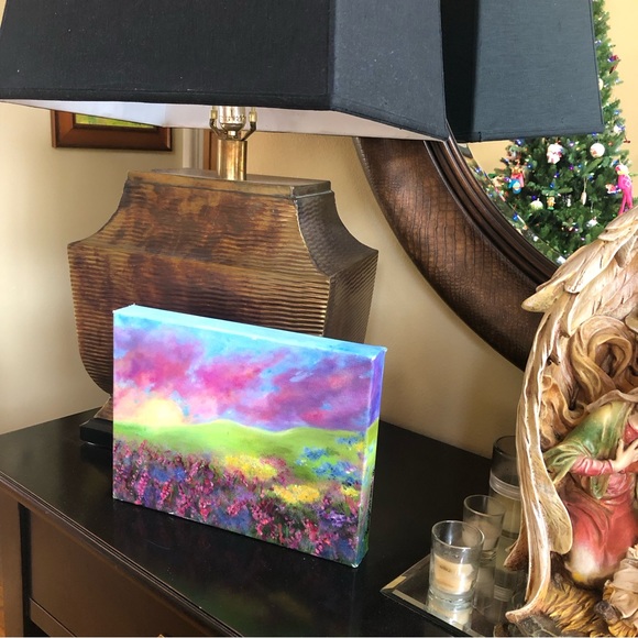 ORIGINAL ART 12x9 Flower Field Sunset Painting on Deep Edge Gallery Wrap Canvas - Picture 2 of 7